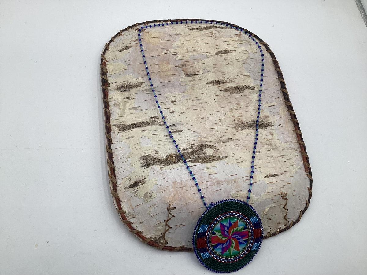 Colorful Pinwheel Star Hand Beaded Necklace: Anishinaabe Artisan Jewelry