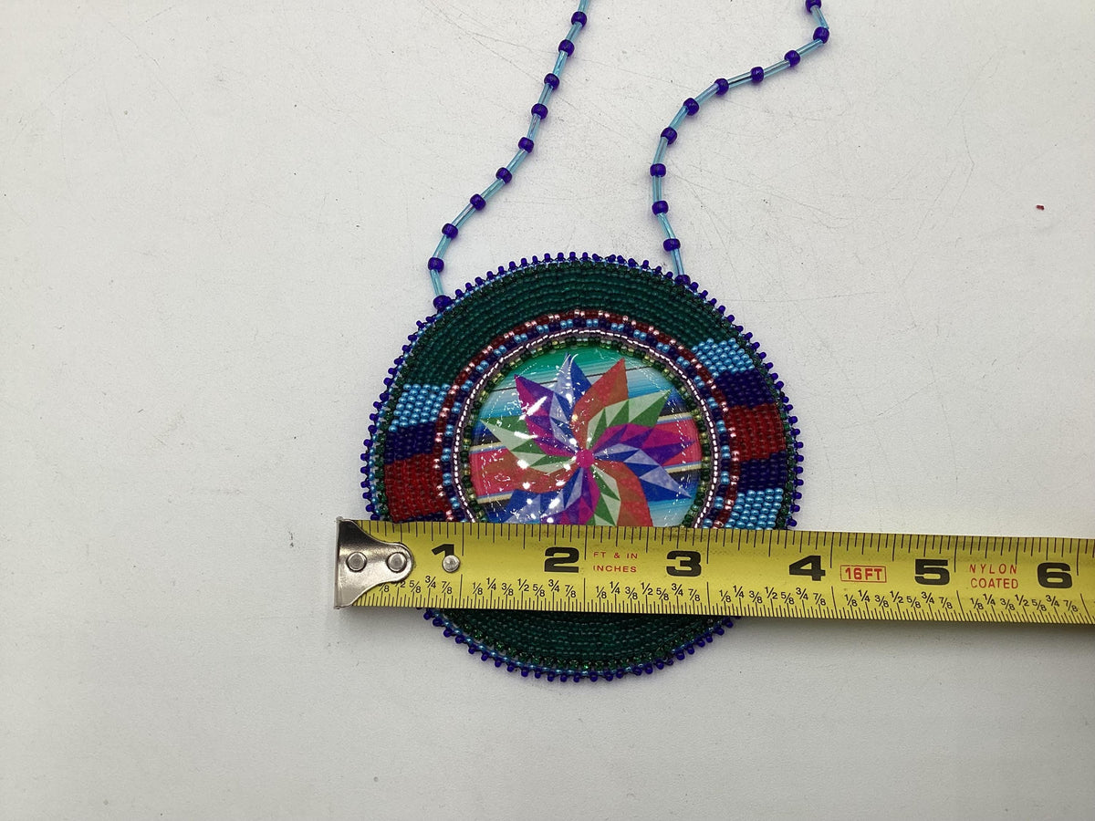 Colorful Pinwheel Star Hand Beaded Necklace: Anishinaabe Artisan Jewelry