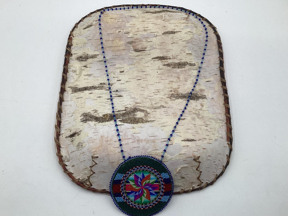 Colorful Pinwheel Star Hand Beaded Necklace: Anishinaabe Artisan Jewelry