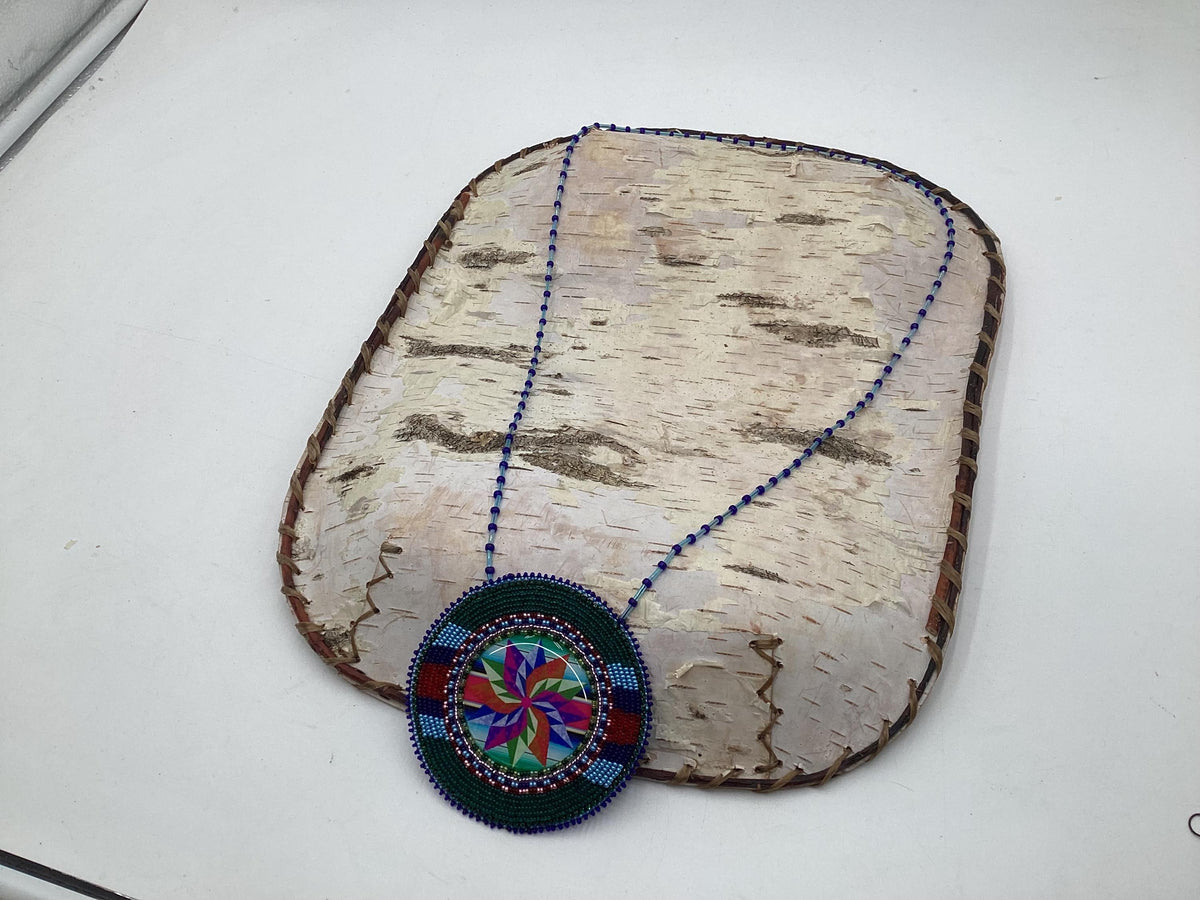 Colorful Pinwheel Star Hand Beaded Necklace: Anishinaabe Artisan Jewelry