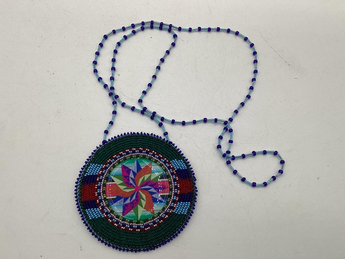 Colorful Pinwheel Star Hand Beaded Necklace: Anishinaabe Artisan Jewelry