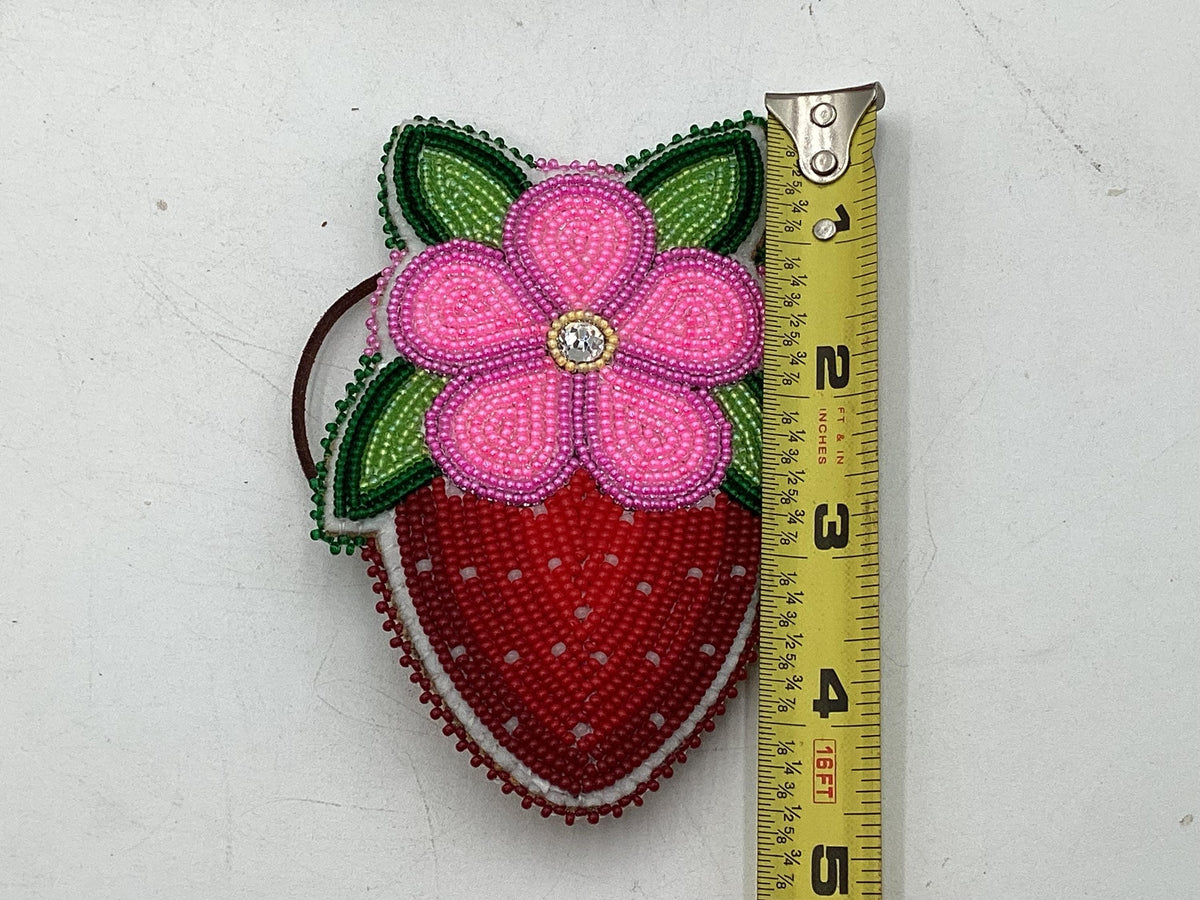 Hand Beaded Ojibwe Pink Petal Berries Braid Ties - Anishinaabe/Ojibwe Made - Free Shipping