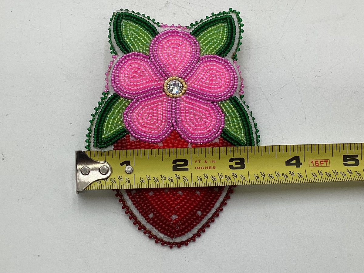 Hand Beaded Ojibwe Pink Petal Berries Braid Ties - Anishinaabe/Ojibwe Made - Free Shipping