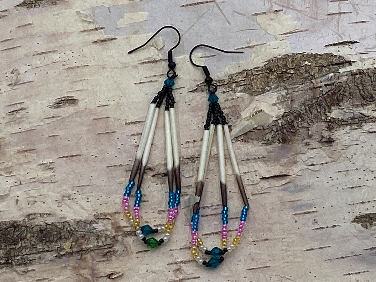 Handmade Porcupine Quill Earrings: Anishinaabe Beadwork