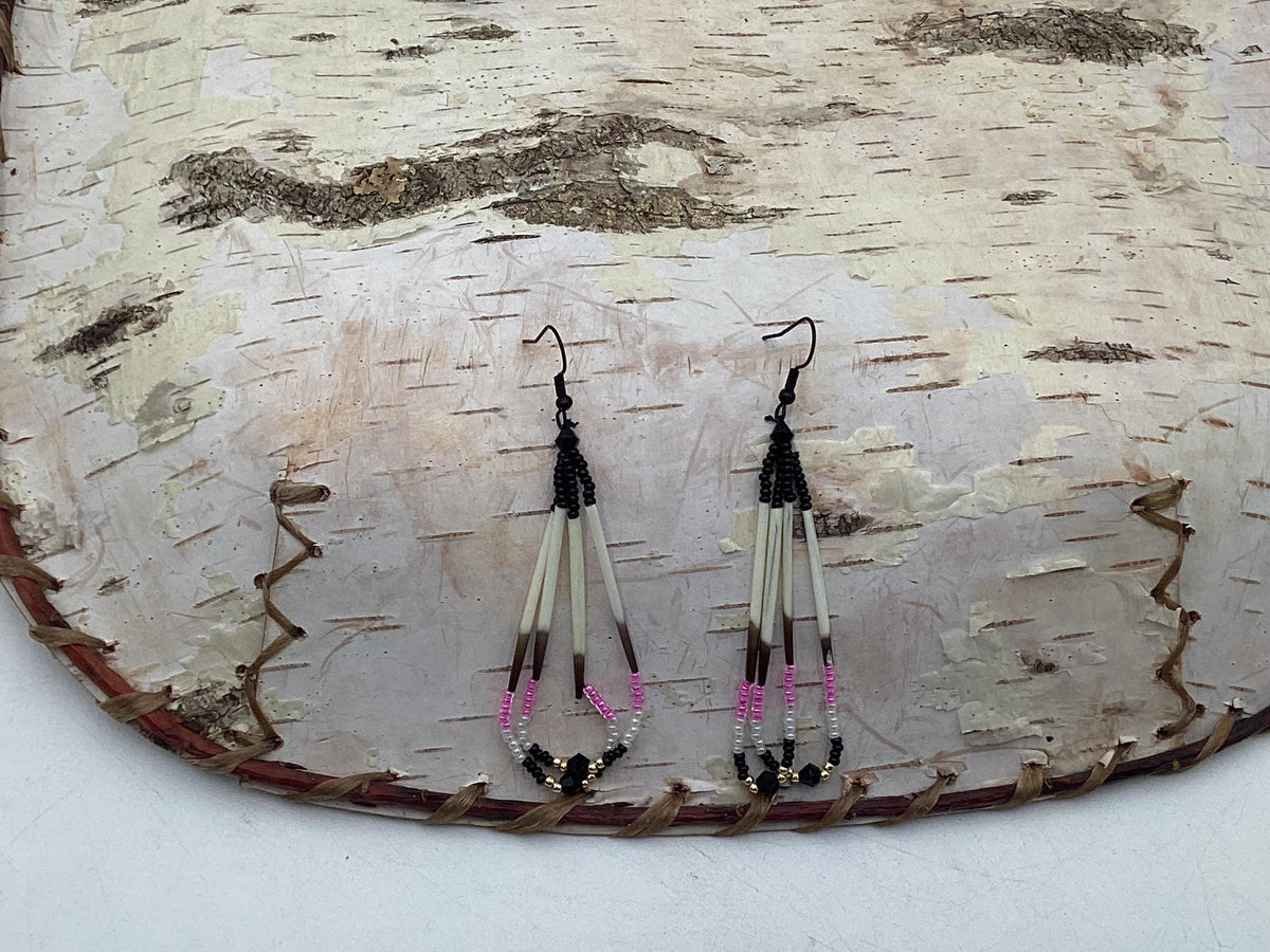 Handmade Porcupine Quill Earrings: Anishinaabe Beadwork