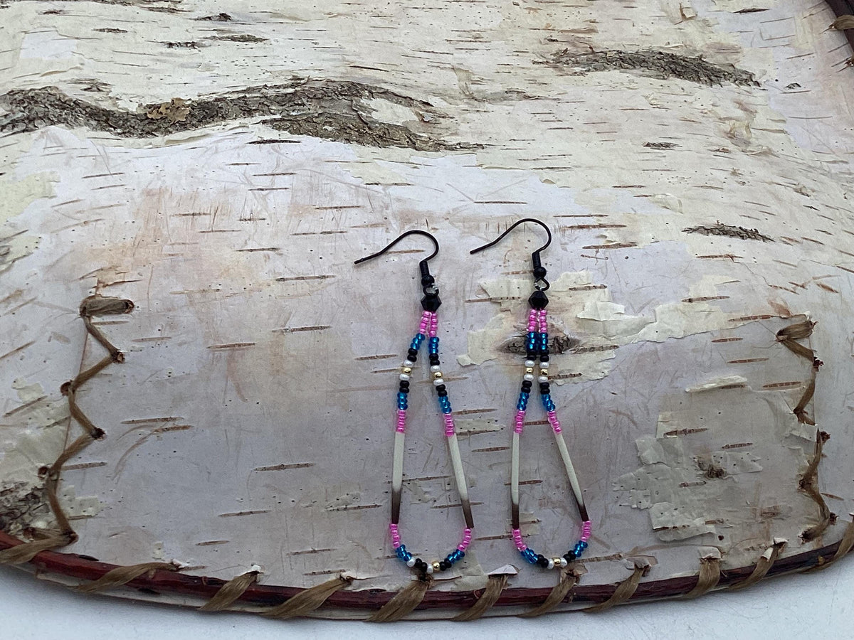 Handmade Porcupine Quill Earrings: Anishinaabe Beadwork