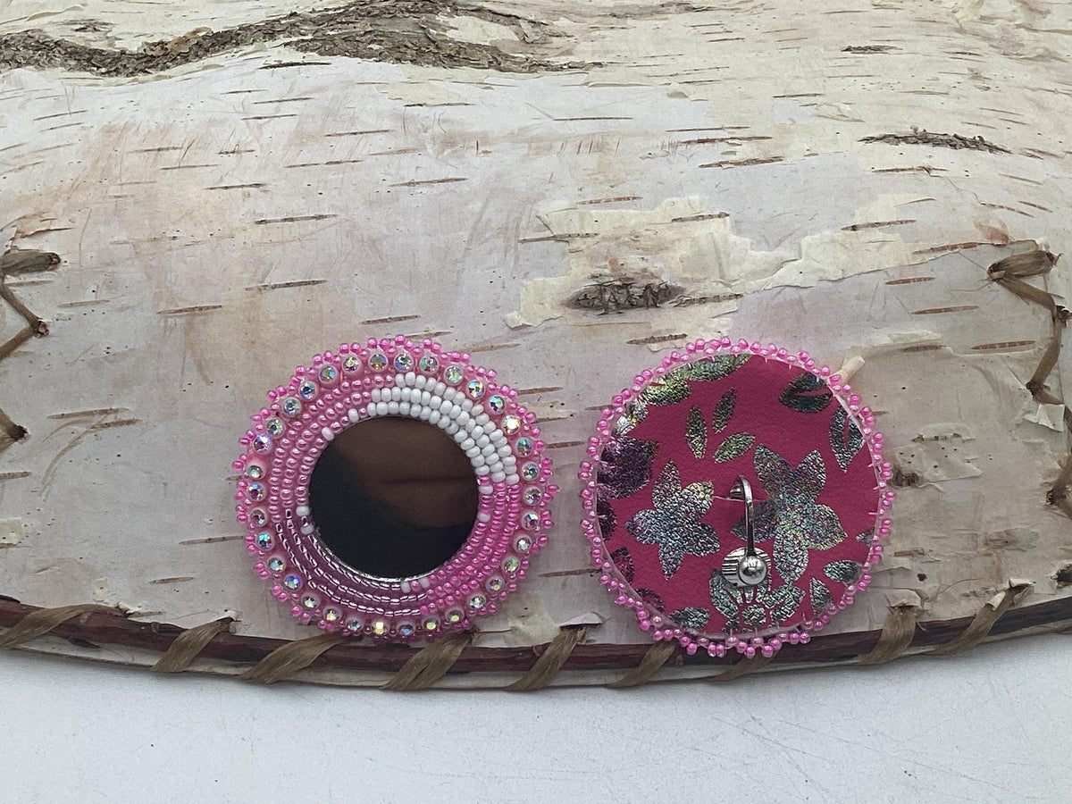 Kids Clip on -Beaded Reflective Mirror Earrings - Ojibwe/Anishinaabe Made