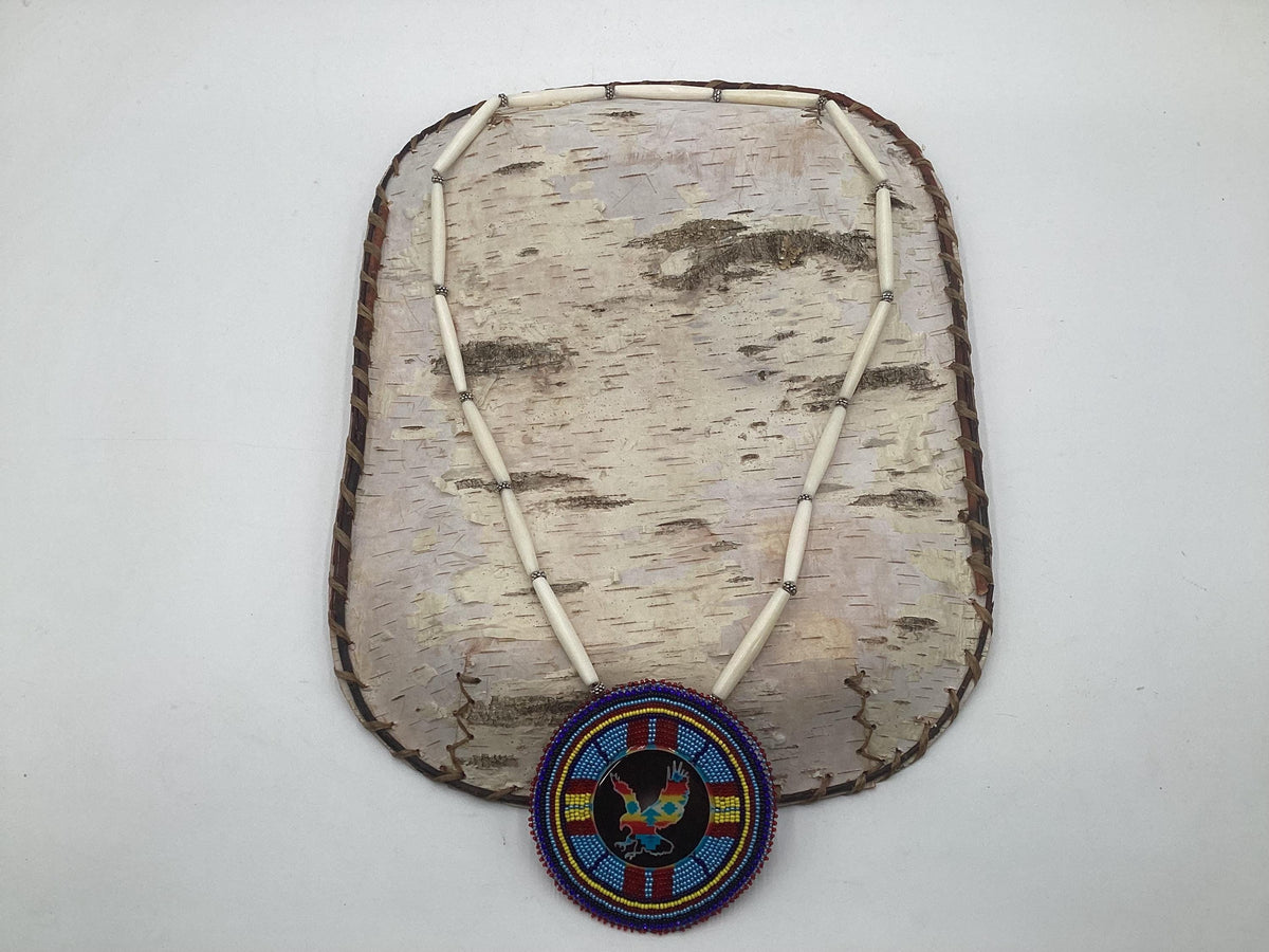 Eagle Hand Beaded Necklace: Anishinaabe Artisan Jewelry