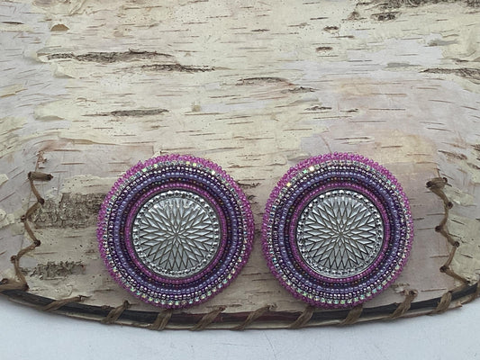 Hand Beaded Earrings:Purple Burst-Anishinaabe/Ojibwe Beadwork