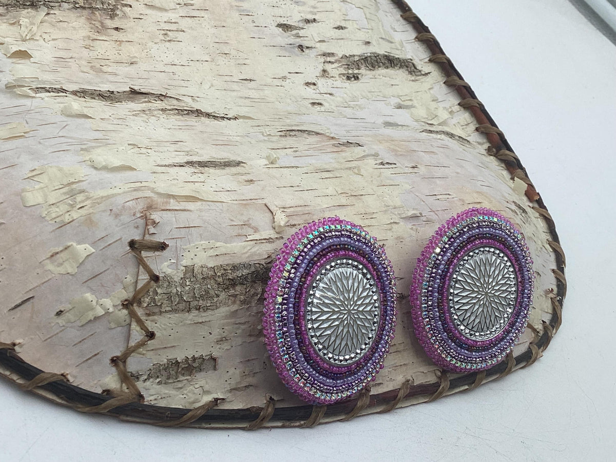 Hand Beaded Earrings:Purple Burst-Anishinaabe/Ojibwe Beadwork