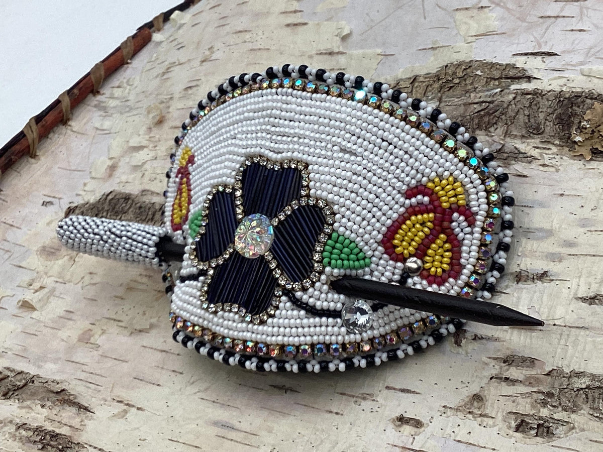 Hand Beaded and Quilled Hair Stick Barrette - Ojibwe/Anishinaabe Beadwork
