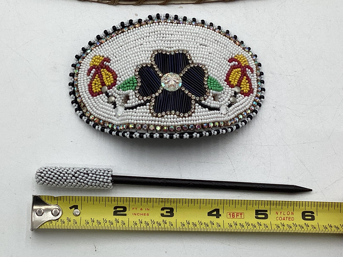 Hand Beaded and Quilled Hair Stick Barrette - Ojibwe/Anishinaabe Beadwork