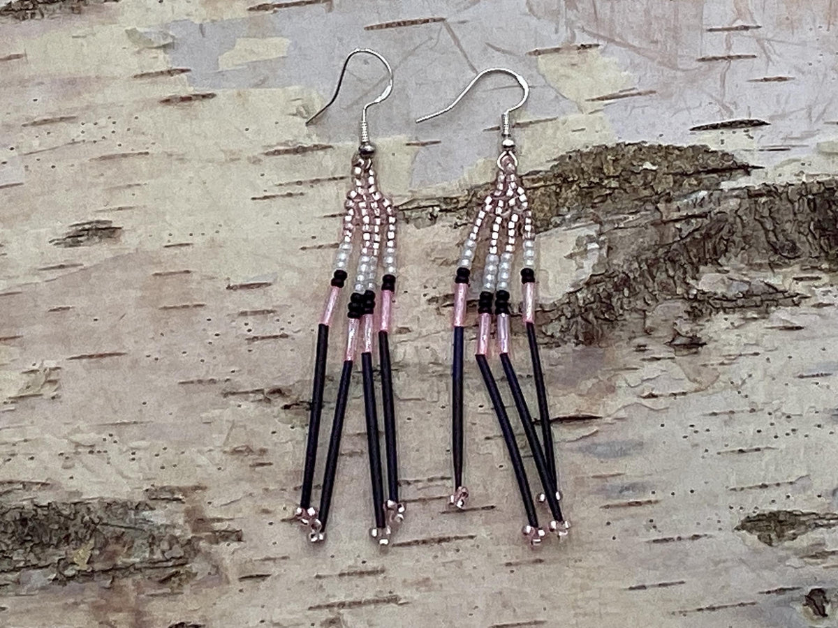 Hand Beaded Mini Dangle Porcupine Earrings - Authentic Anishinaabe/Ojibwe Beadwork