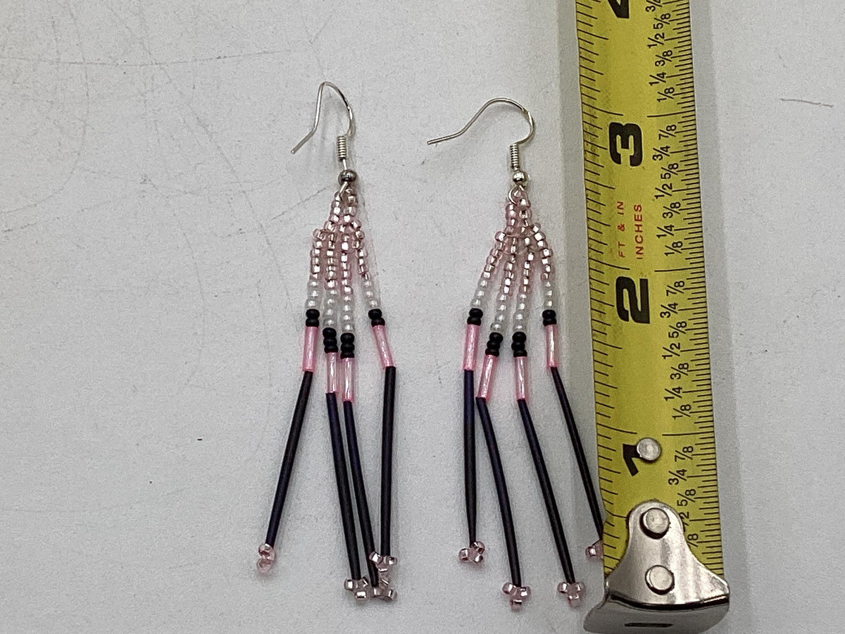 Hand Beaded Mini Dangle Porcupine Earrings - Authentic Anishinaabe/Ojibwe Beadwork