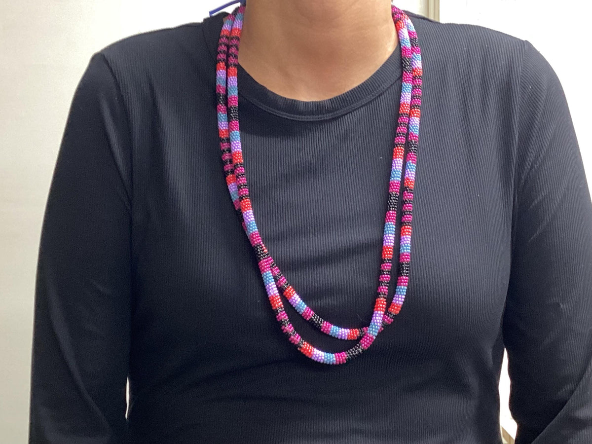 Double Rope Necklace - Hand Beaded - Anishinaabe/Ojibway Made- Free Shipping