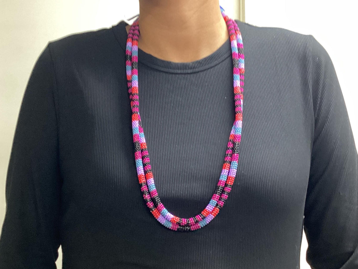 Double Rope Necklace - Hand Beaded - Anishinaabe/Ojibway Made- Free Shipping