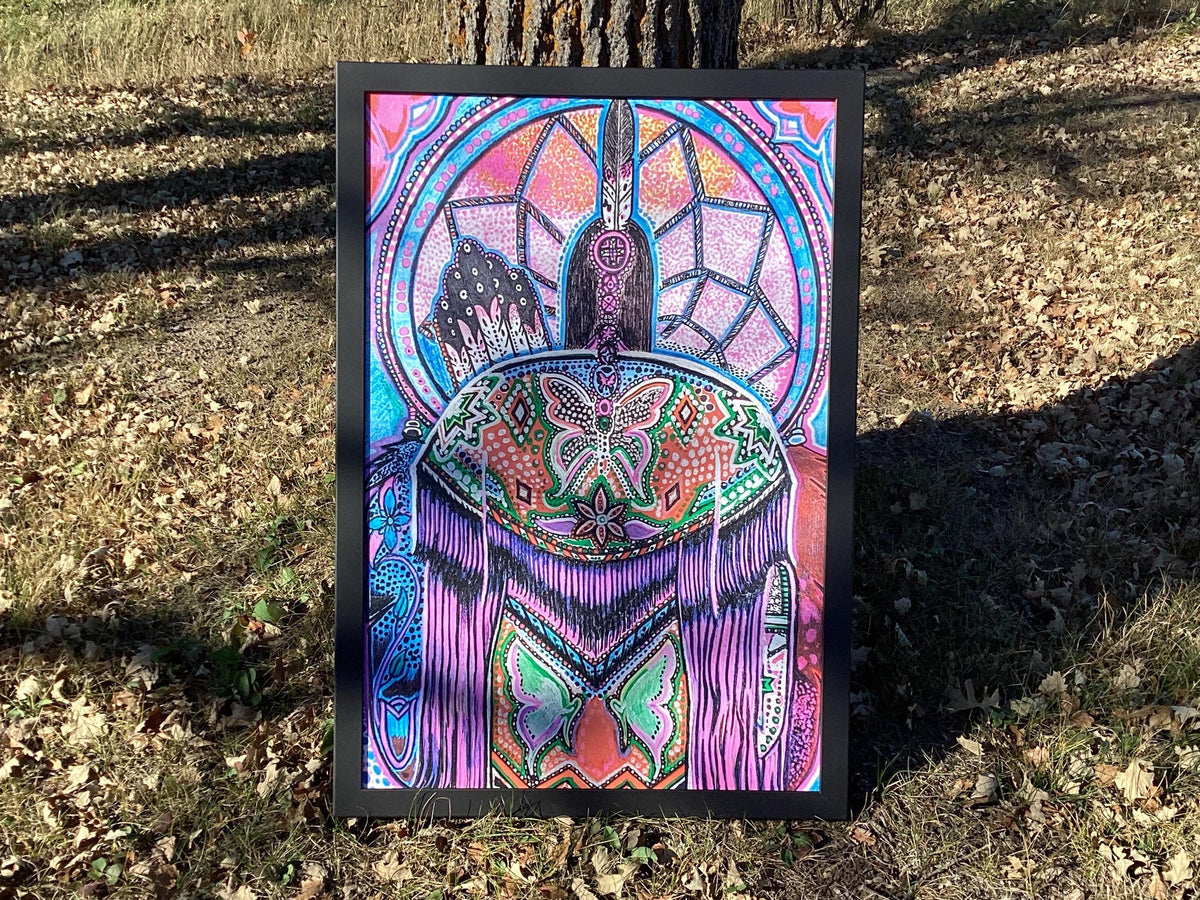 Ojibwe Woman in Regalia Framed Canvas Print by David Edwards (27x39)