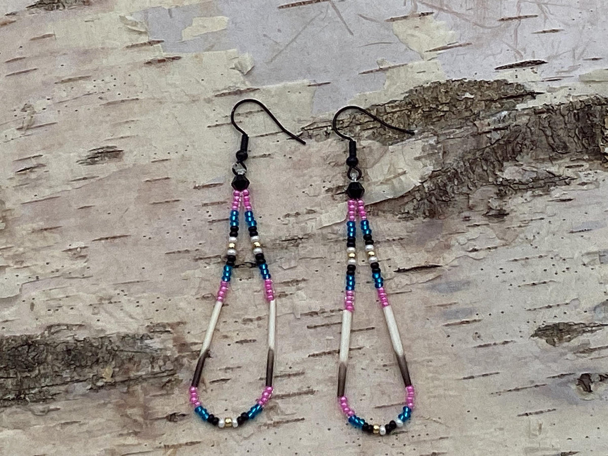 Handmade Porcupine Quill Earrings: Anishinaabe Beadwork