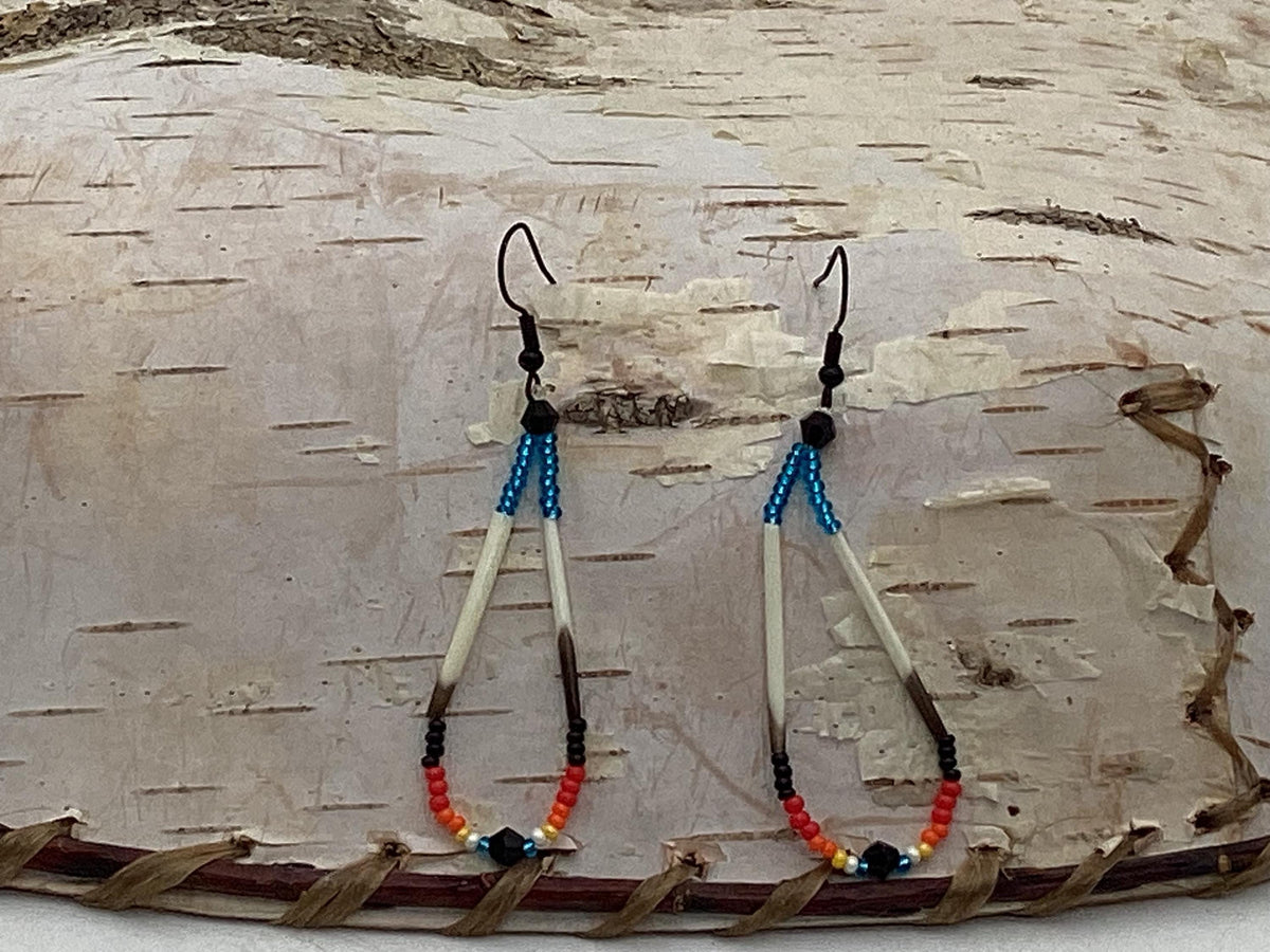 Handmade Porcupine Quill Earrings: Anishinaabe Beadwork