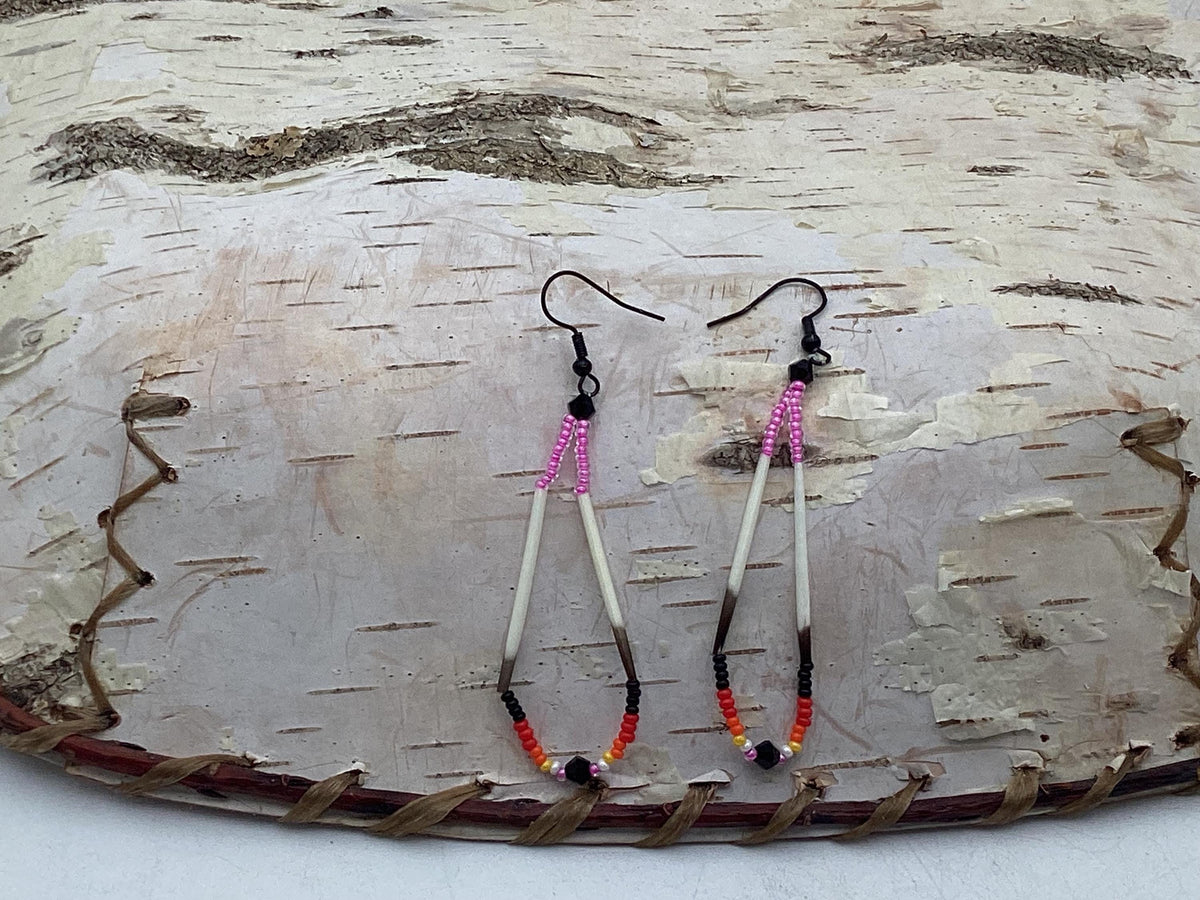 Handmade Porcupine Quill Earrings: Anishinaabe Beadwork