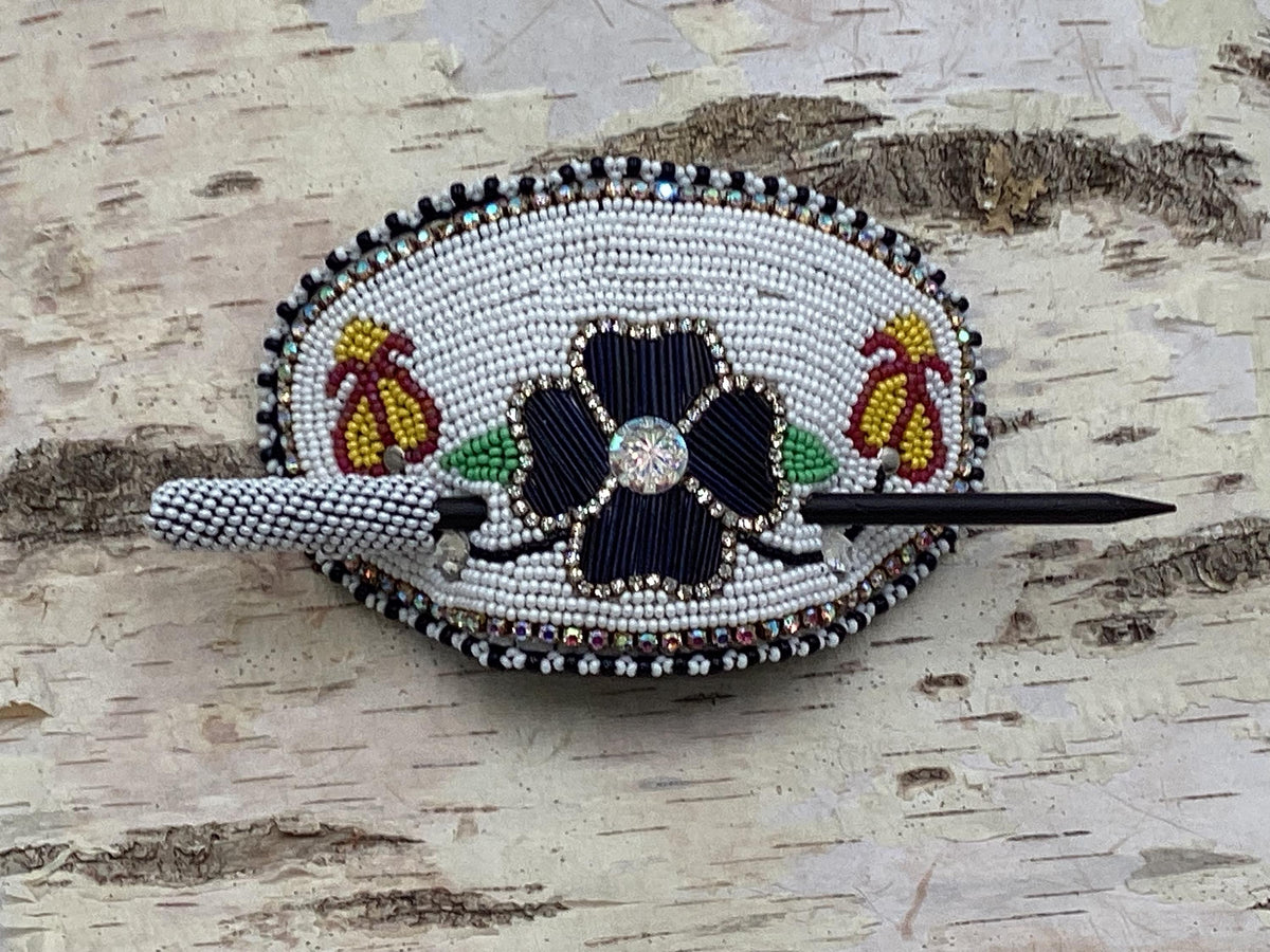 Hand Beaded and Quilled Hair Stick Barrette - Ojibwe/Anishinaabe Beadwork