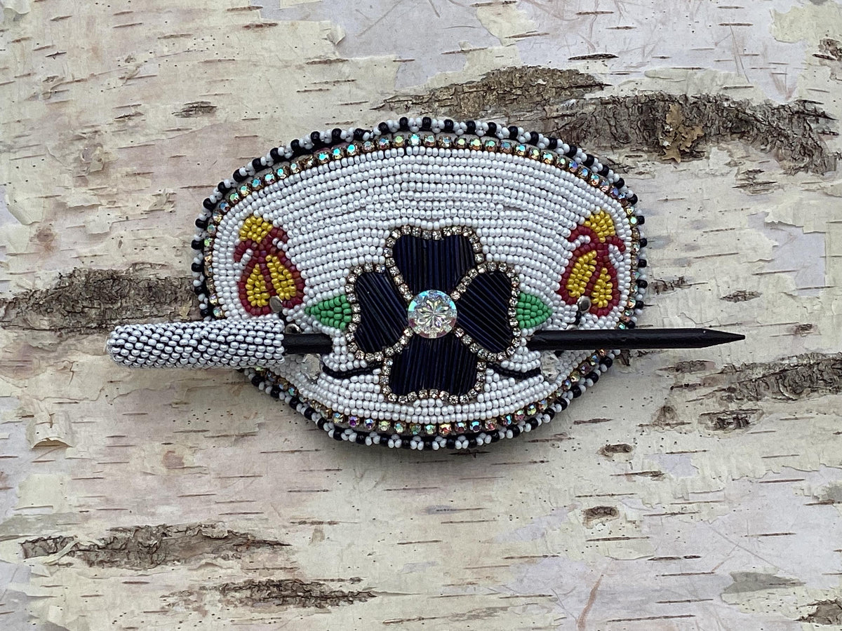 Hand Beaded and Quilled Hair Stick Barrette - Ojibwe/Anishinaabe Beadwork
