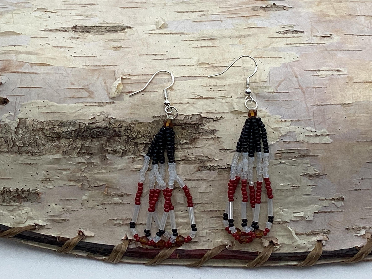 Hand Beaded Mini Fringe Dangle Earrings - Authentic Anishinaabe/Ojibwe Beadwork