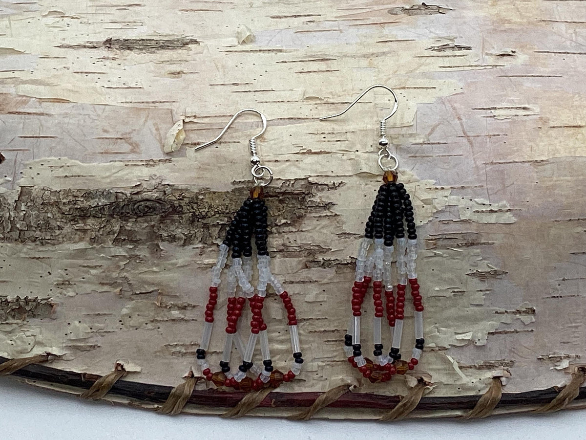 Hand Beaded Mini Fringe Dangle Earrings - Authentic Anishinaabe/Ojibwe Beadwork