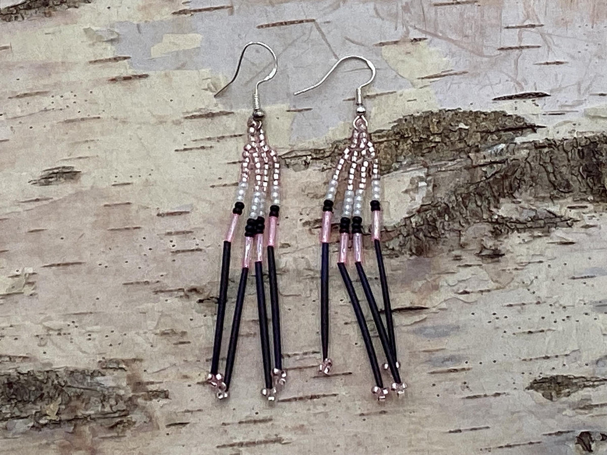 Hand Beaded Mini Dangle Porcupine Earrings - Authentic Anishinaabe/Ojibwe Beadwork