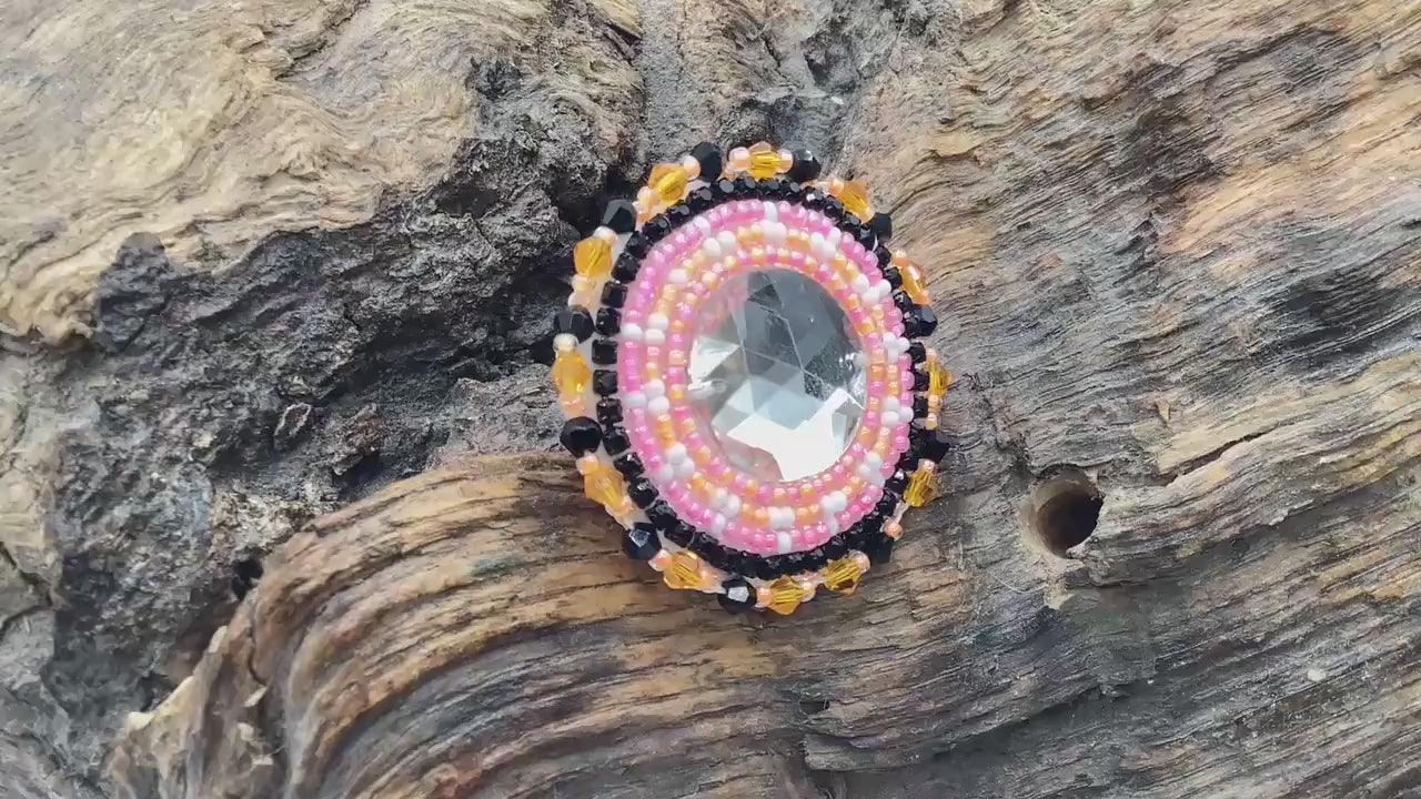 Beautiful Beaded Ring - Ojibwe/Anishinaabe made - Free Shipping