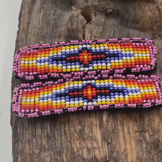 3 Inch Hand Beaded Hair Barrette - Ojibwe/Anishinaabe Made - Free shipping