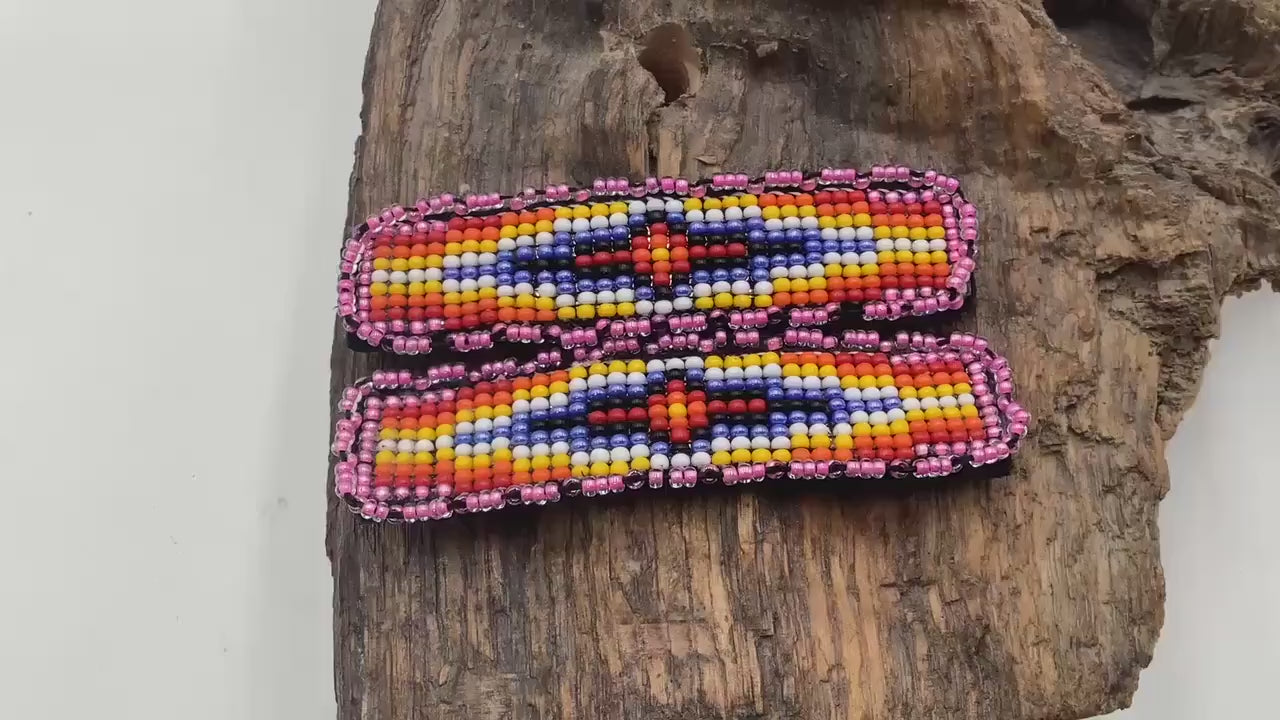 3 Inch Hand Beaded Hair Barrette - Ojibwe/Anishinaabe Made - Free shipping