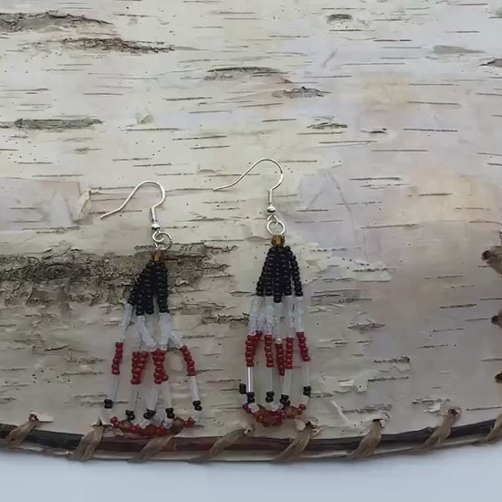 Hand Beaded Mini Fringe Dangle Earrings - Authentic Anishinaabe/Ojibwe Beadwork