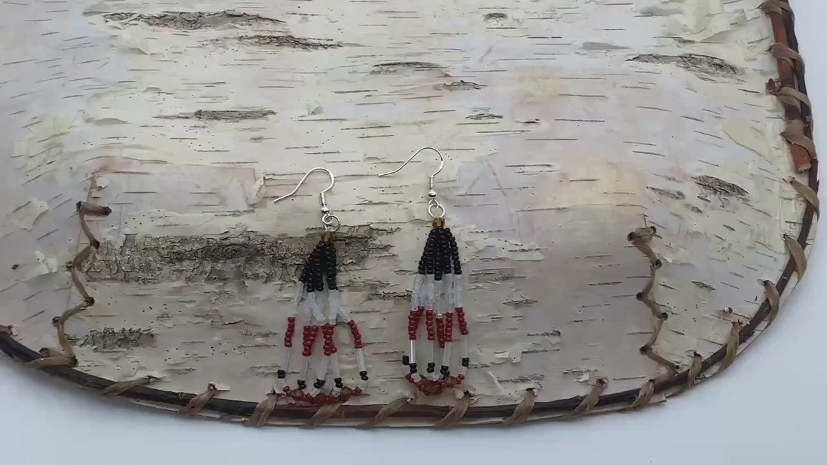 Hand Beaded Mini Fringe Dangle Earrings - Authentic Anishinaabe/Ojibwe Beadwork