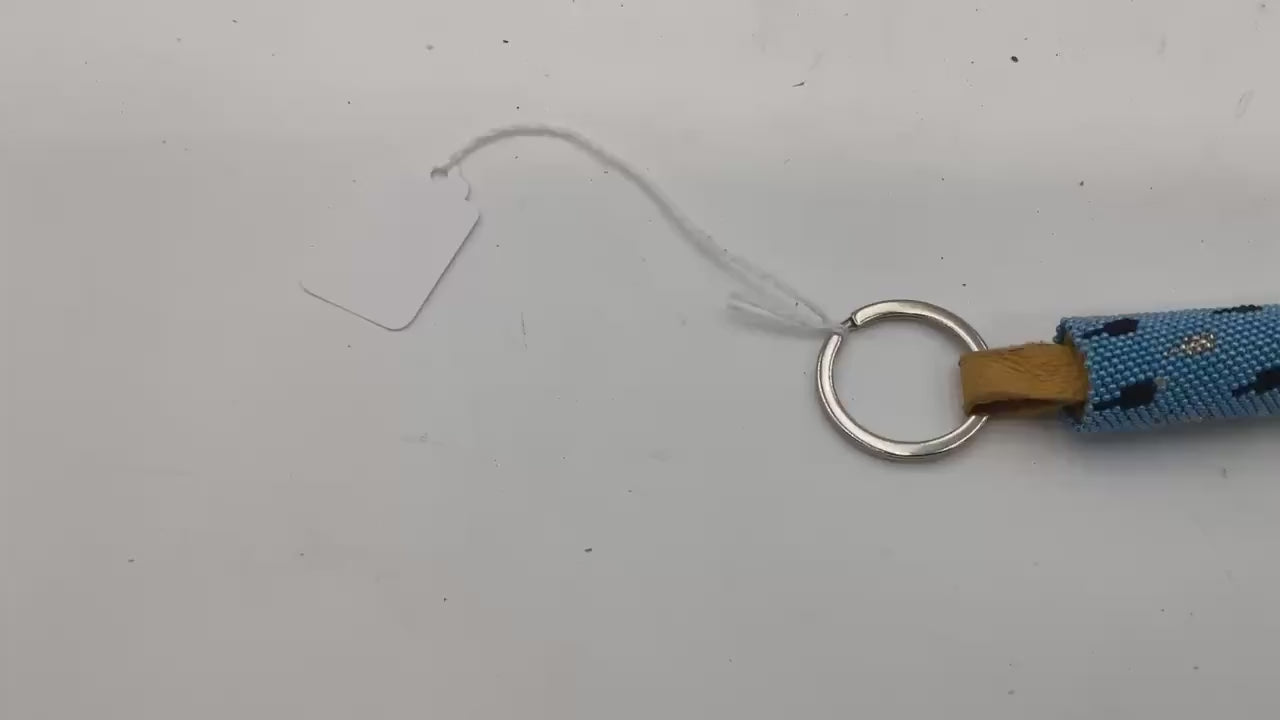 Peyote Stitch Beaded Leather Keychain with Simple Feather Design - Authentic Ojibwe/Anishinaabe Beadwork - Free Shipping