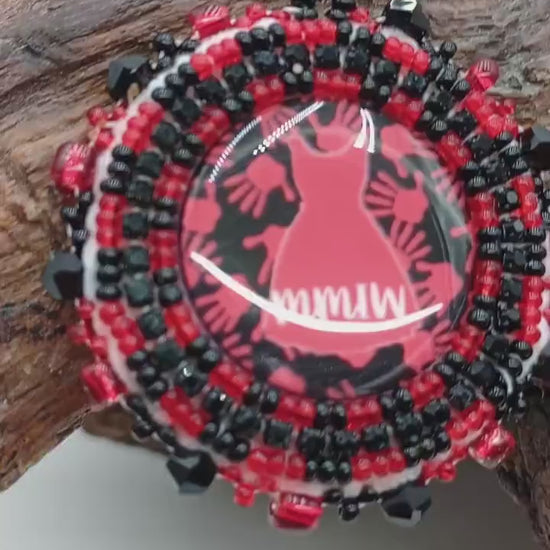 Red dress Mmiw Earrings: Anishinaabe Ojibwe Beadwork