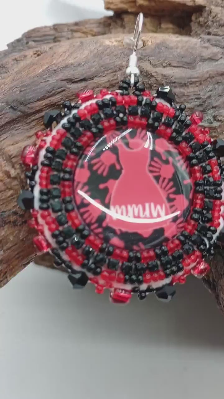 Red dress Mmiw Earrings: Anishinaabe Ojibwe Beadwork