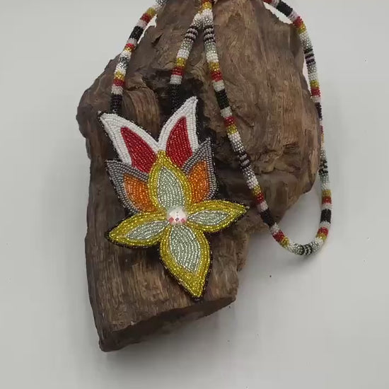 Beautiful Hand Beaded Floral Medallion - Authentic Anishinaabe/Ojibwe Beadwork - Free Shipping