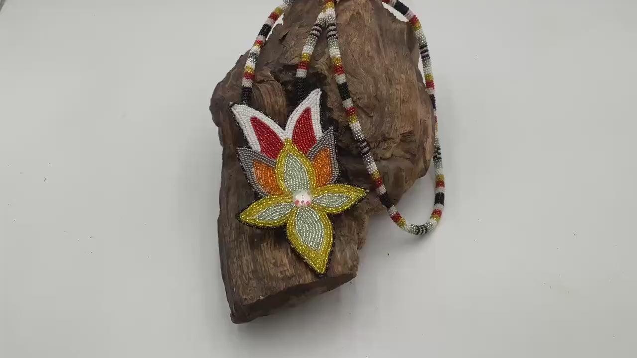 Beautiful Hand Beaded Floral Medallion - Authentic Anishinaabe/Ojibwe Beadwork - Free Shipping