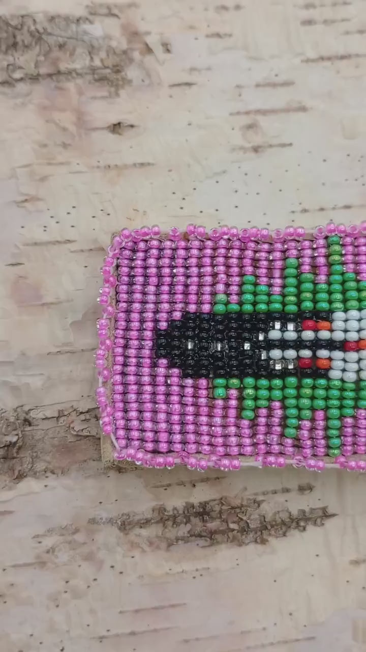 Loom Beaded Feather Hair Barrette - Native Made - Leather Backing