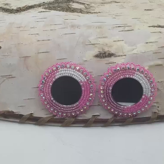 Kids Clip on -Beaded Reflective Mirror Earrings - Ojibwe/Anishinaabe Made