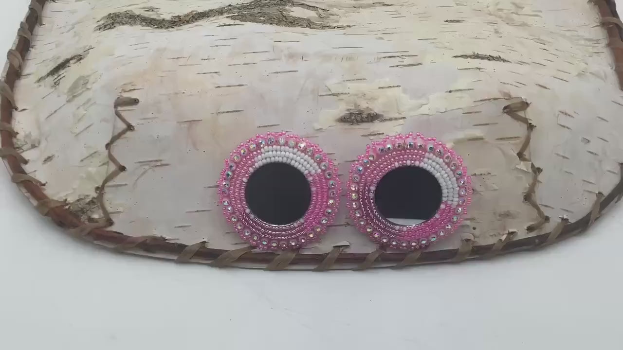 Kids Clip on -Beaded Reflective Mirror Earrings - Ojibwe/Anishinaabe Made