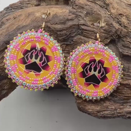 Bear Claw Hand Beaded Earrings: Anishinaabe/Ojibwe Beadwork