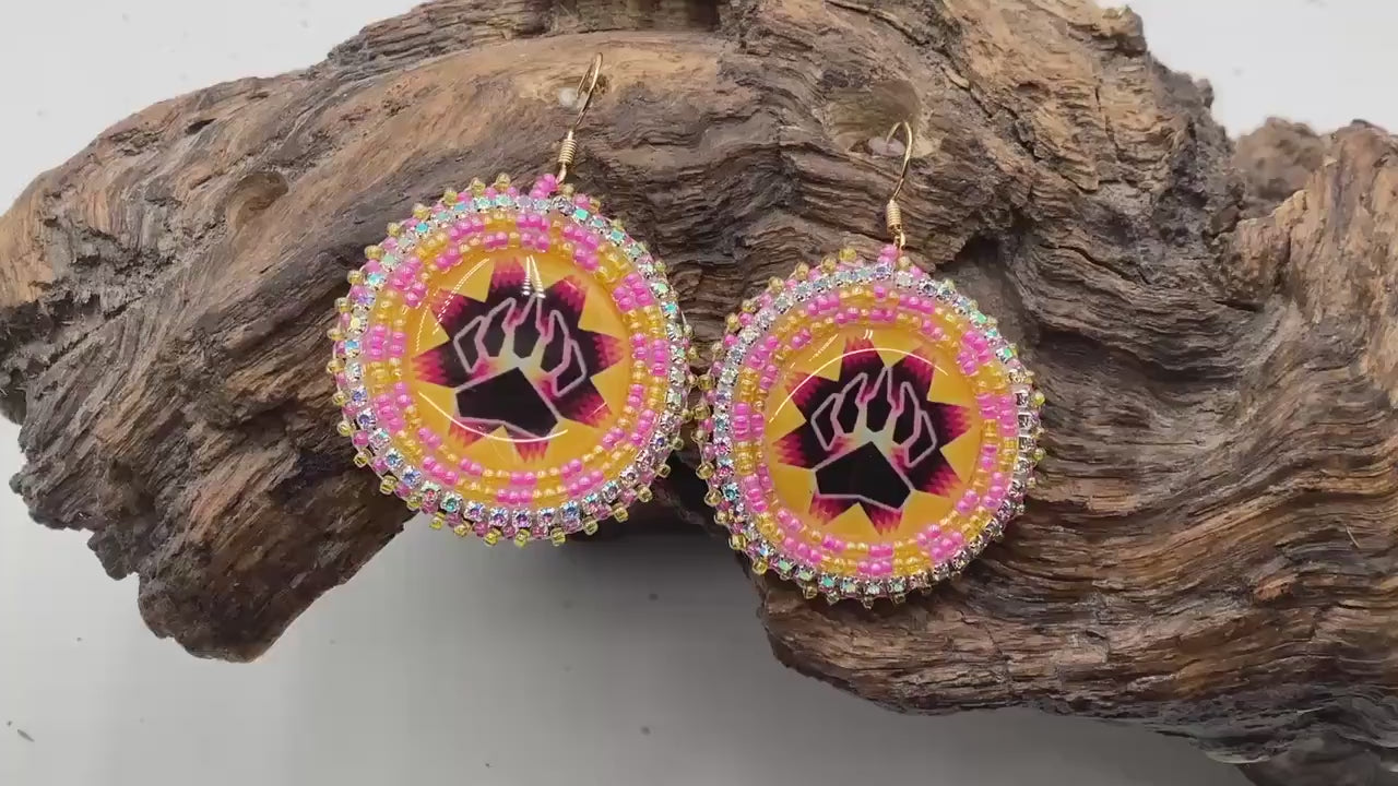 Bear Claw Hand Beaded Earrings: Anishinaabe/Ojibwe Beadwork
