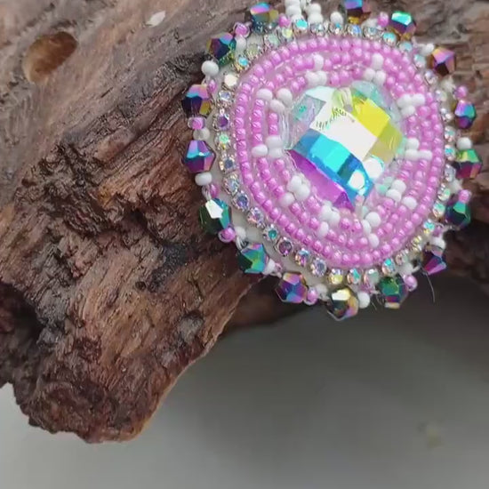 Hand Beaded Earrings: Purple and White Heart, Ojibwe Anishinaabe Design