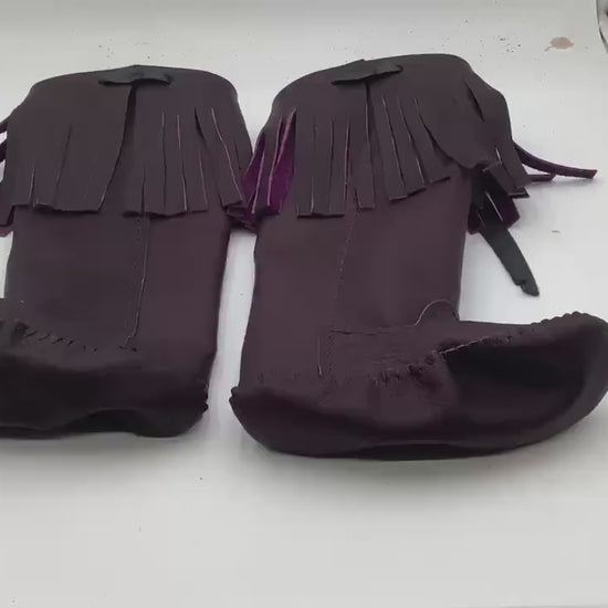 Anishinaabe Ojibwe Handmade Purple Leather Moccasin Boots –