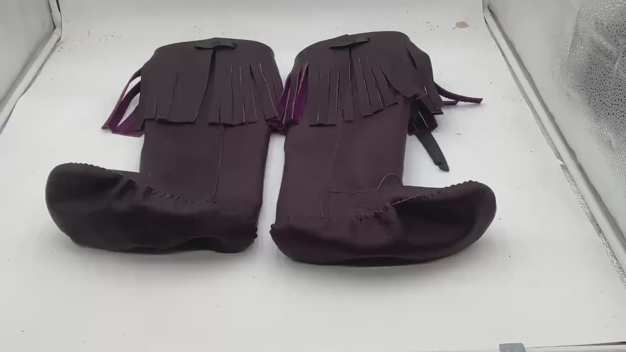 Anishinaabe Ojibwe Handmade Purple Leather Moccasin Boots –