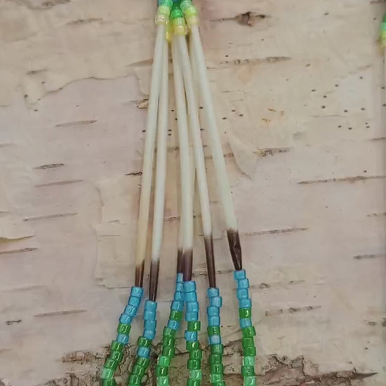 Porcupine quilled dangle earrings/Handmade-Ojibwe