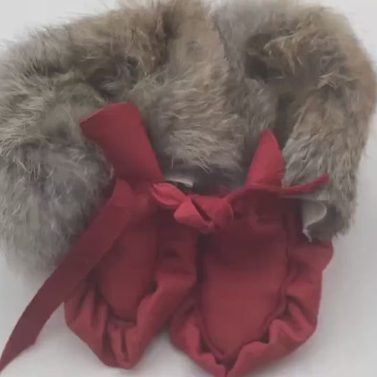 Handmade Baby Leather Red Moccasins – Ojibwe Anishinaabe Pucker Toe Style