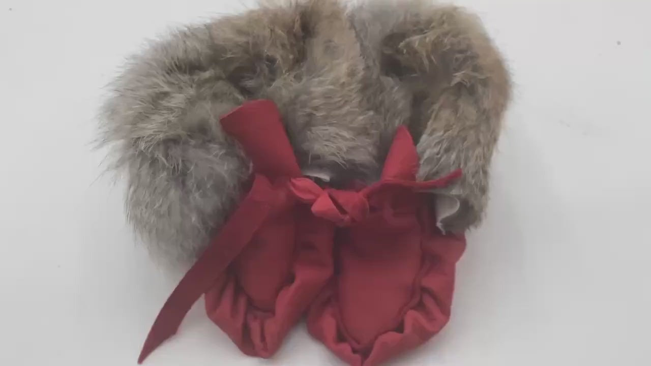 Handmade Baby Leather Red Moccasins – Ojibwe Anishinaabe Pucker Toe Style